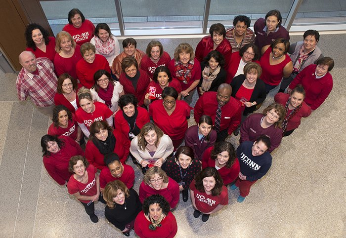 UConn Health faculty and staff on National Go Red Day 2016.