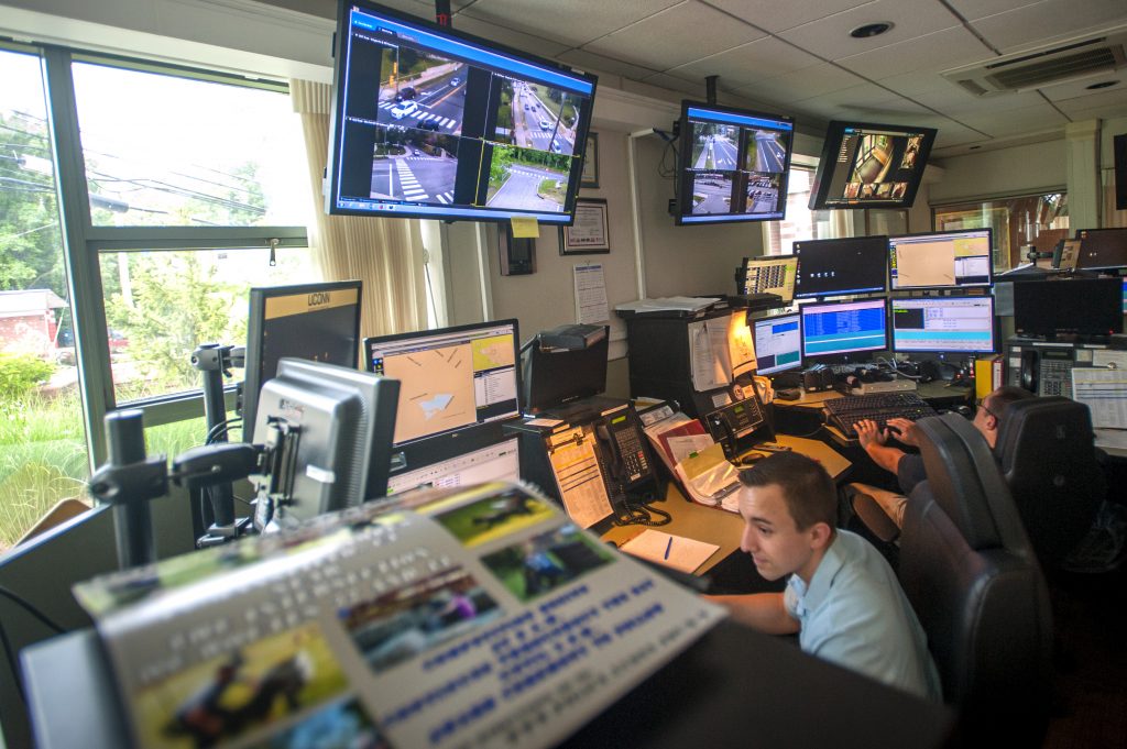 photo of the control room at the UConn Public Safety Police and Fire Station