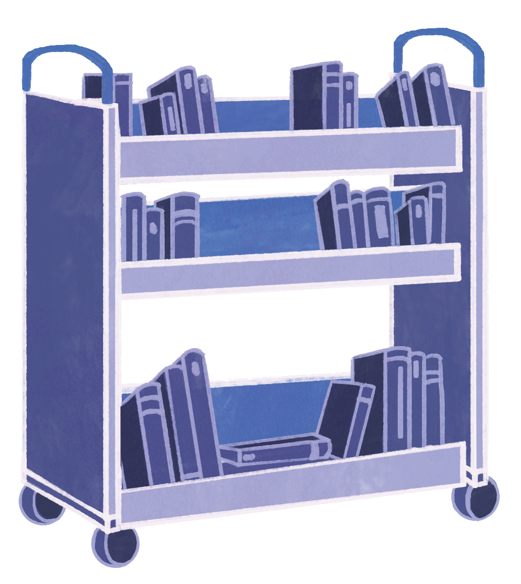 illustration of books in a library cart