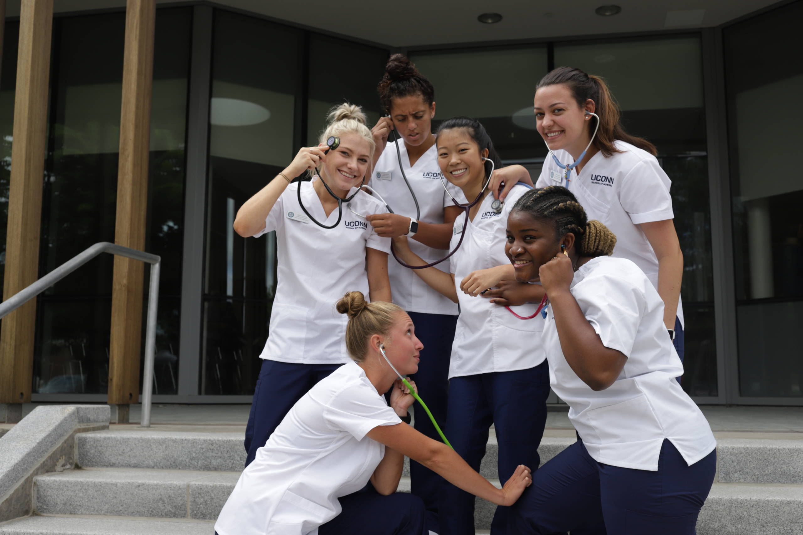 UConn nursing students with stethoscopes